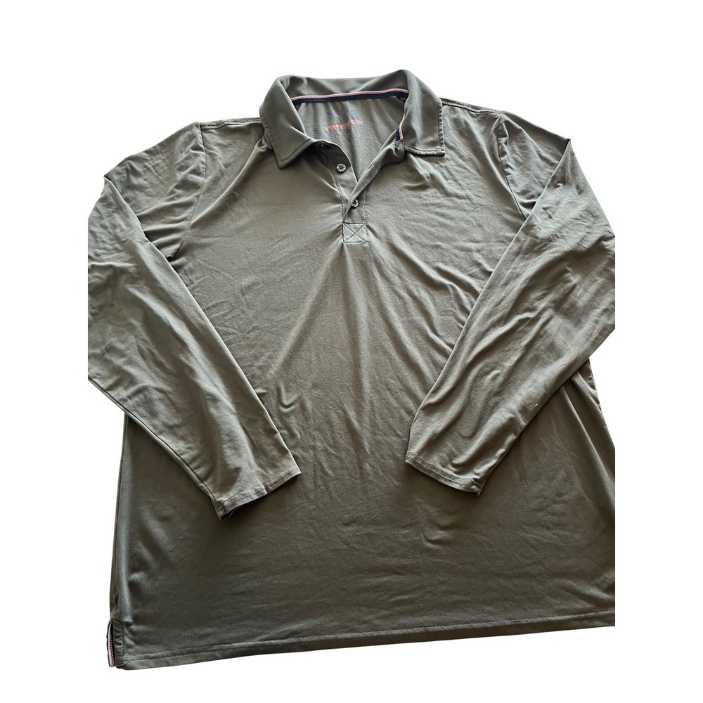 Weatherproof Vintage Mens Long Sleeve Polo Shirt Olive Green Large Stretch L/G